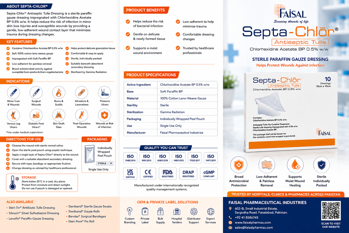 Septa-Chlor® Medicated Tulle Dressing | Chlorhexidine Acetate 0.5% | Sterile Antiseptic Paraffin Gauze Dressing