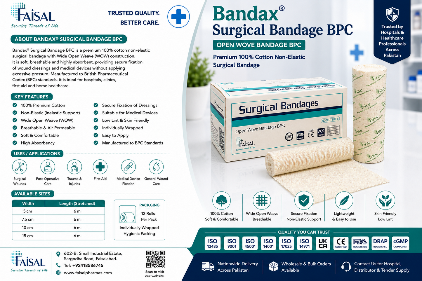 Bandax® Surgical Bandage BPC | 100% Cotton Bandage Pakistan