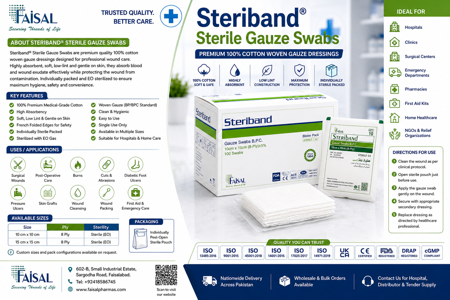 Steriband® Sterile Gauze Swabs | 100% Cotton Wound Dressing Pakistan