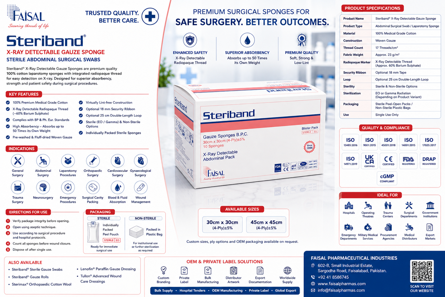 Steriband® X-Ray Detectable Gauze Sponge | Sterile Surgical Swabs Pakistan